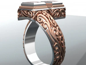 SQUARE GEMSTONE ROYALTY GOLD RING 3D Model