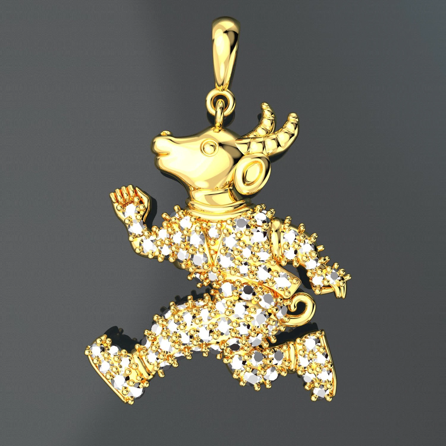BUFFALO DIAMOND 18K GOLD PENDANT 3D Model .c4d .max .obj .3ds .fbx .stl .blend 