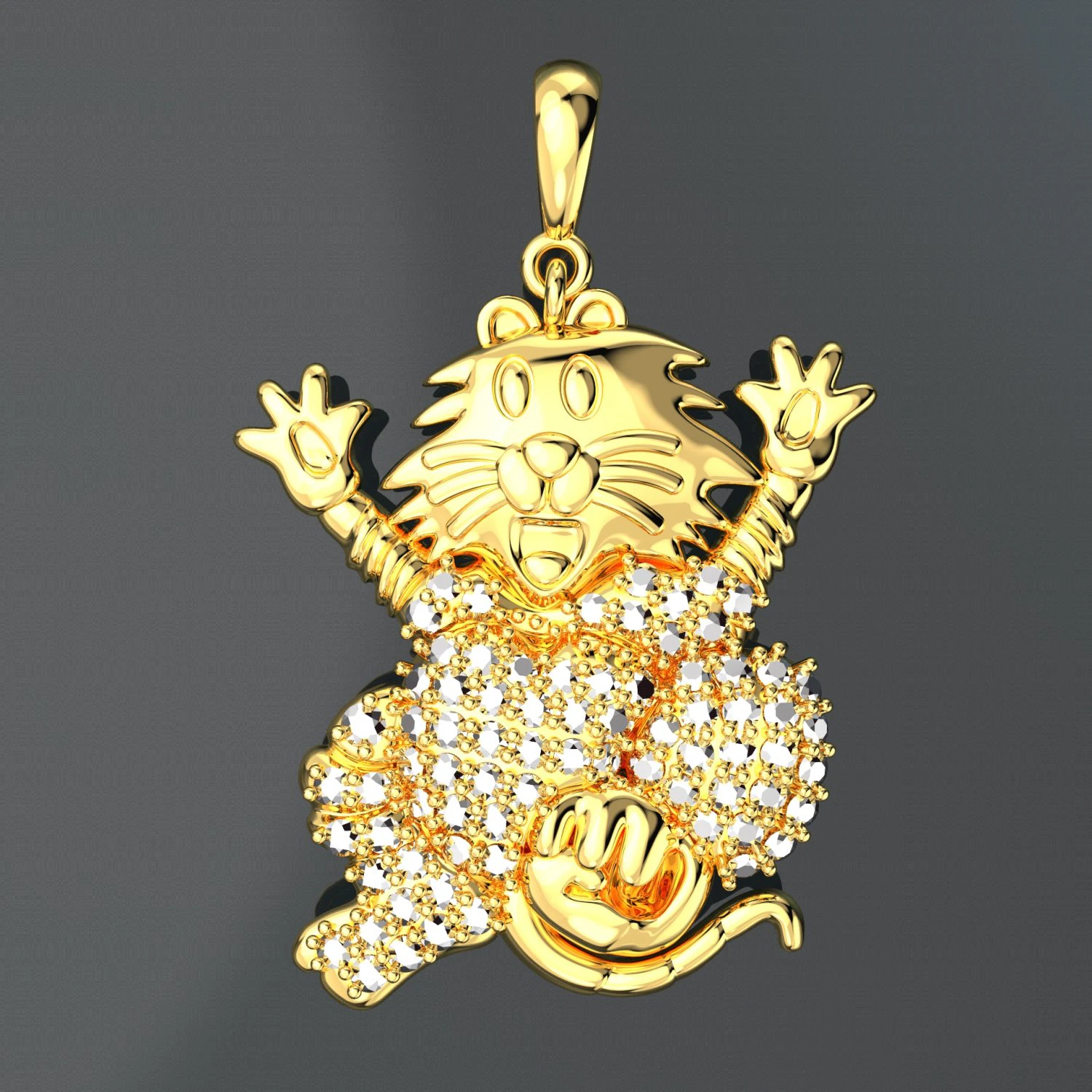 HAPPY MOUSE DIAMOND GOLD PENDANT 3D Model .c4d .max .obj .3ds .fbx .stl .blend 