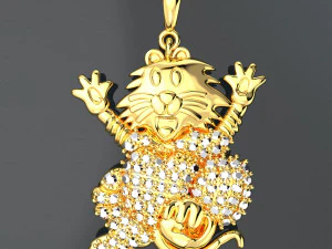 ZŁOTY WISIOREK Z DIAMENTAMI HAPPY MOUSE Model 3D