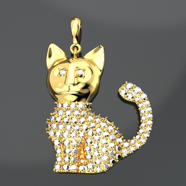 CAT DIAMOND GOLD PENDANT Modello 3D .c4d .max .obj .3ds .fbx .stl .blend
