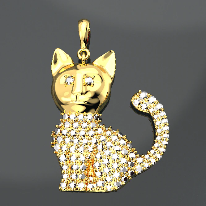 CAT DIAMOND GOLD PENDANT 3D Model .c4d .max .obj .3ds .fbx .stl .blend