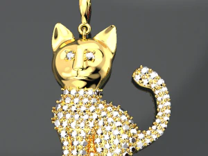 CIONDOLO IN ORO CON DIAMANTI GATTO Modello 3D