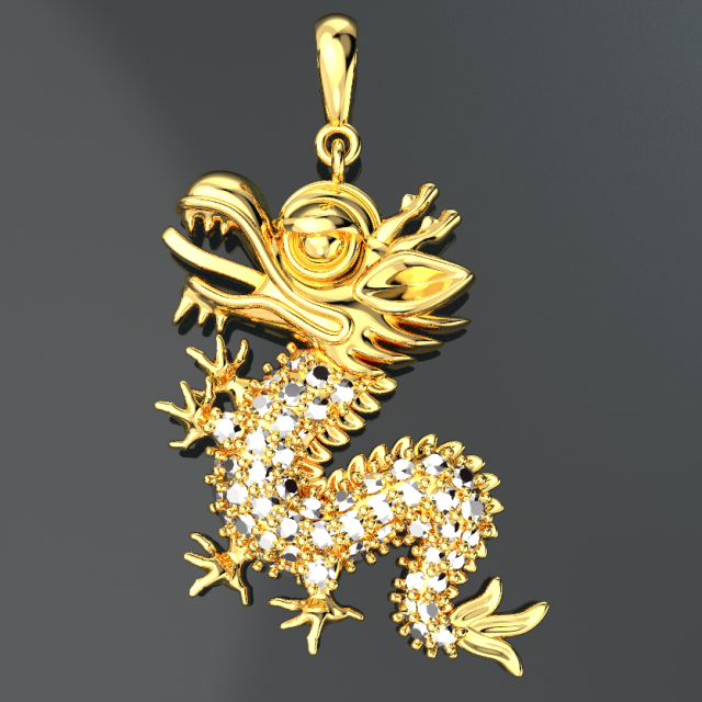 DRAGON DIAMOND GOLD PENDANT 3D Модель .c4d .max .obj .3ds .fbx .stl .blend 