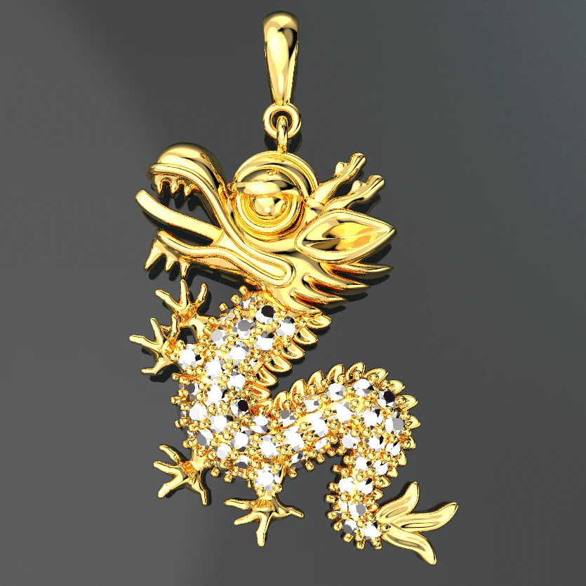 DRAGON DIAMOND GOLD PENDANT 3D Model .c4d .max .obj .3ds .fbx .stl .blend 