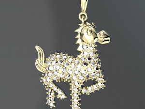 CUTE HORSE DIAMOND GOLD PENDANT KEYSHOT FILE 3D Модель