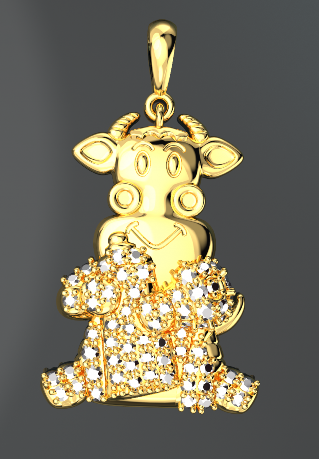 CUTE GOAT DIAMOND GOLD PENDANT 3D Model .c4d .max .obj .3ds .fbx .stl .blend 