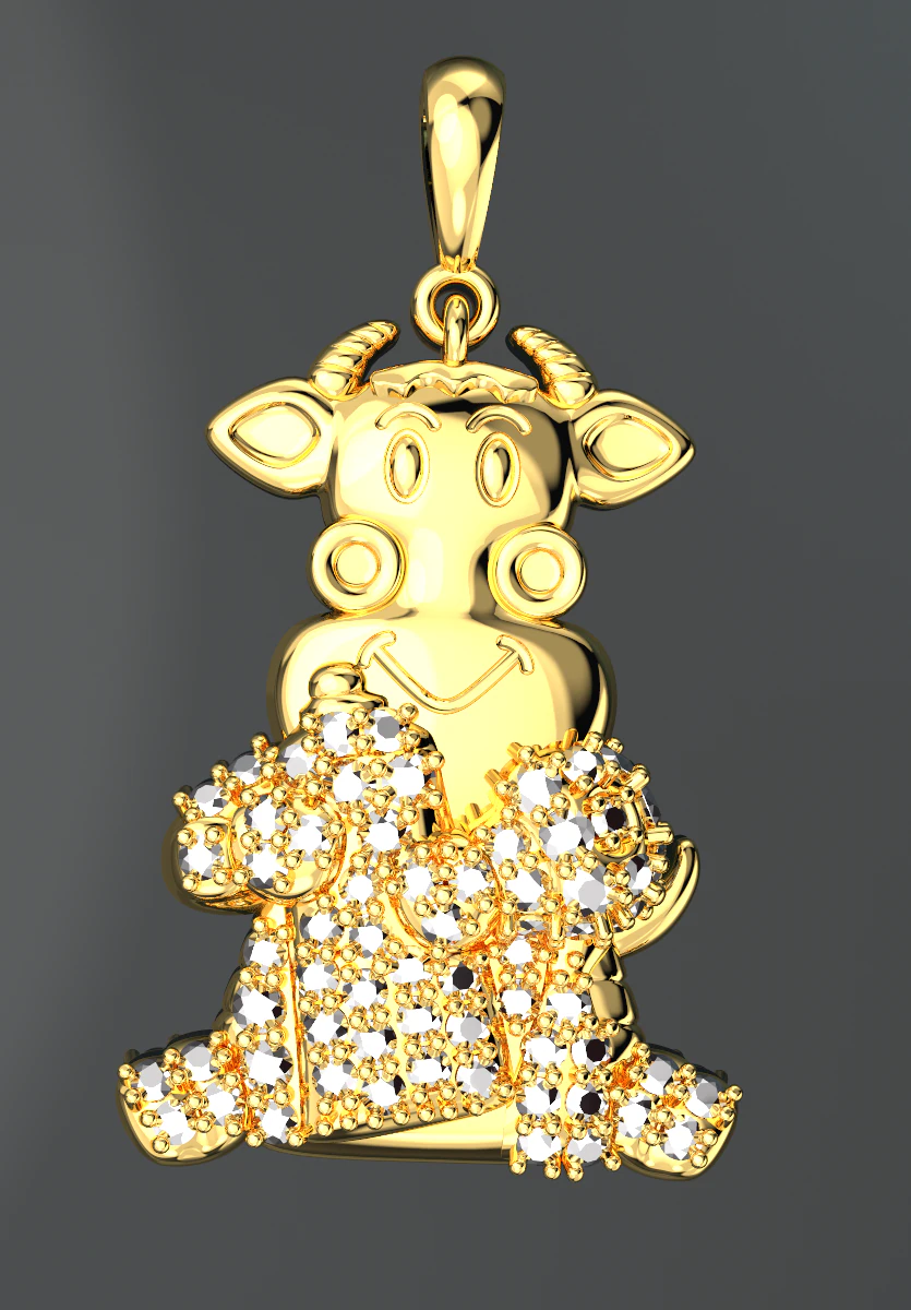 CUTE GOAT DIAMOND GOLD PENDANT 3D Model .c4d .max .obj .3ds .fbx .stl .blend 