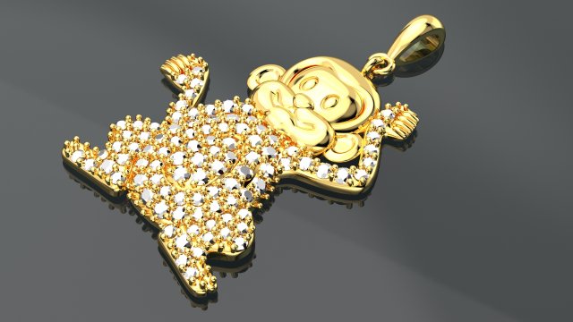 CUTE MONKEY DIAMOND GOLD PENDANT 3D Model .c4d .max .obj .3ds .fbx .stl .blend 