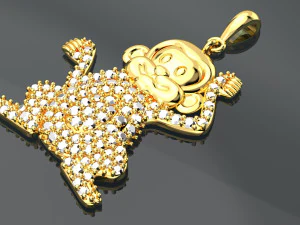 CIONDOLO IN ORO CON DIAMANTI SCIMMIA SVEGLIA Modello 3D
