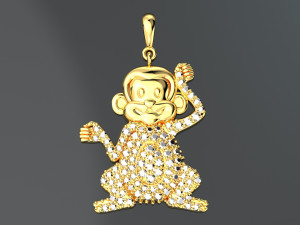 CUTE MONKEY DIAMOND GOLD PENDANT 3D Model
