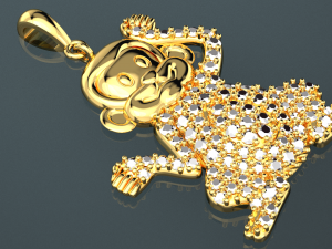 CUTE MONKEY DIAMOND GOLD PENDANT 3D Model