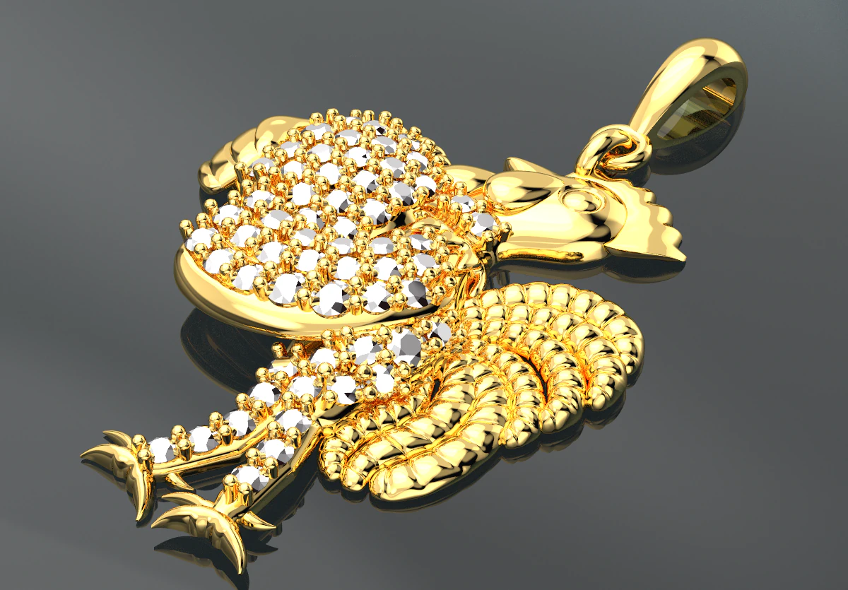 CUTE CHICKEN DIAMOND GOLD PENDANT 3D Model .c4d .max .obj .3ds .fbx .stl .blend 