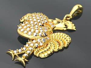 PENDENTE IN ORO CON DIAMANTI E POLLO Modello 3D