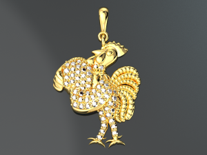 CUTE CHICKEN DIAMOND GOLD PENDANT 3D Model