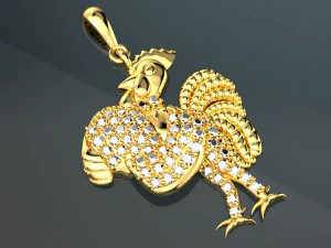 CUTE CHICKEN DIAMOND GOLD PENDANT 3D Model