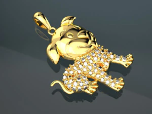 PENDENTE IN ORO CON DIAMANTI E CANE SVEGLIO Modello 3D