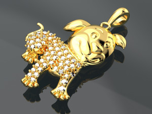 CUTE DOG DIAMOND GOLD PENDANT 3D Model