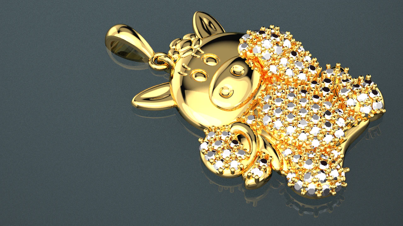 PENDENTE IN ORO CON DIAMANTI E MAIALINO SVEGLIO Modello 3D .c4d .max .obj .3ds .fbx .stl .blend 