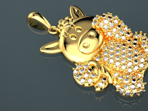 CUTE PIG DIAMOND GOLD PENDANT 3Dモデル