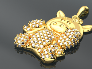 CUTE PIG DIAMOND GOLD PENDANT Model 3D