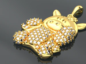 PENDENTE IN ORO CON DIAMANTI E MAIALINO SVEGLIO Modello 3D
