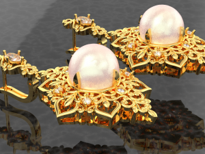 ROYAL PEARL DIAMOND GOLD EARRINGS 3D Model