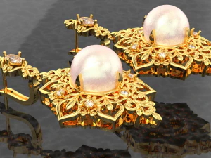 ROYAL PEARL DIAMOND GOLD EARRINGS 3D Model