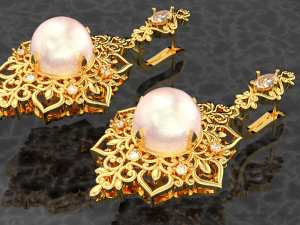 ROYAL PEARL DIAMOND GOLD EARRINGS 3D Model