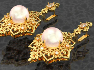 ROYAL PEARL DIAMOND GOLD EARRINGS 3D Model