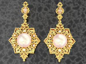 ROYAL PEARL DIAMOND GOLD EARRINGS 3D Model