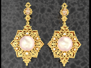 ROYAL PEARL DIAMOND GOLD EARRINGS 3D Model