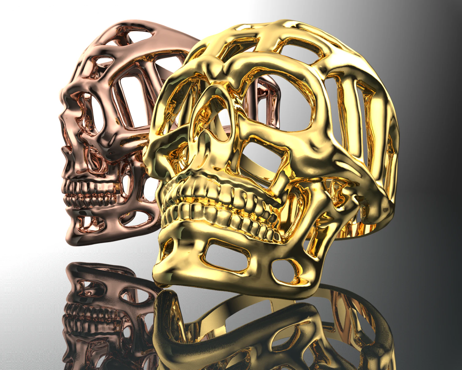 Halloween Skull Gold 14k Ring 3D Model .c4d .max .obj .3ds .fbx .stl .blend