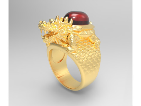 MAJESTIC GOLD TURTLE RING WITH RED GEMSTONE 3D Model