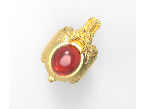 MAJESTIC GOLD TURTLE RING WITH RED GEMSTONE Modelo 3D
