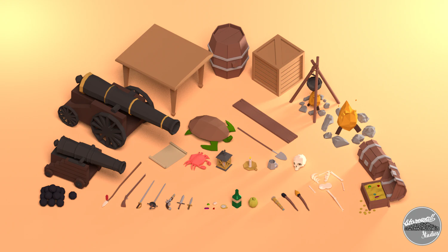 low poly pirate prop pack 3D Model .c4d .max .obj .3ds .fbx .stl .blend