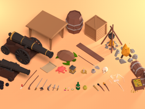 low poly pirate prop pack 3D मॉडल
