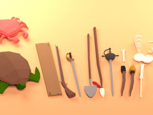 low poly pirate prop pack 3D Model