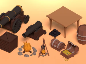 low poly pirate prop pack 3D Model