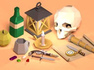 low poly pirate prop pack 3D Model