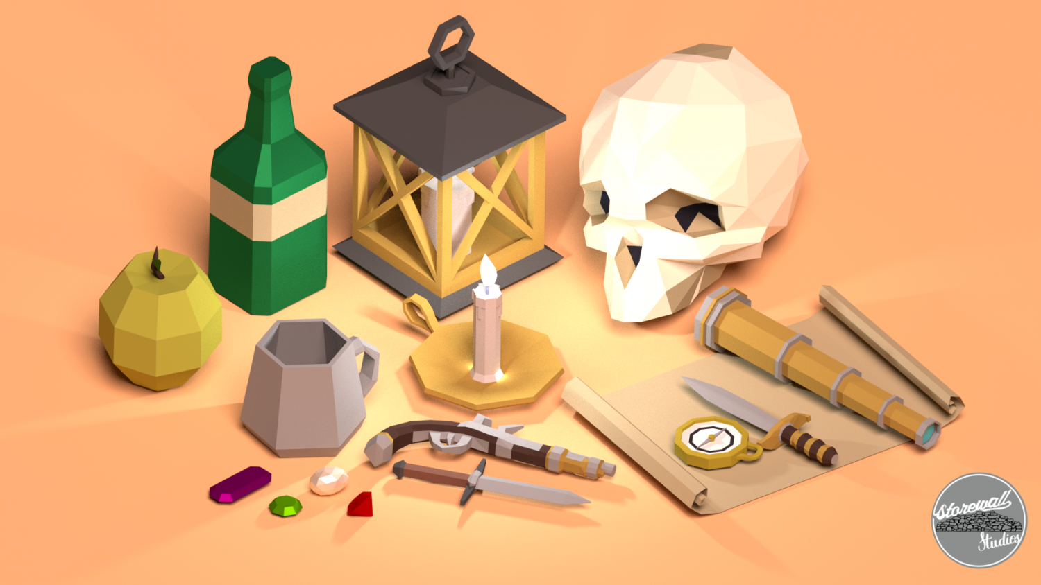 3D model Pirate Props VR / AR / low-poly