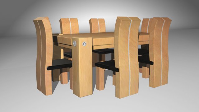 butcher block table and chairs 3Dモデル .c4d .max .obj .3ds .fbx .stl .blend 