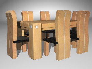 butcher block table and chairs 3D Model