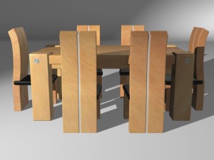 butcher block table and chairs 3Dモデル