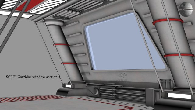 sci-fi corridor window section 1 3D Model .c4d .max .obj .3ds .fbx .stl .blend 