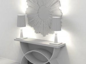 a curbstone with lamps and a mirror 3D Model