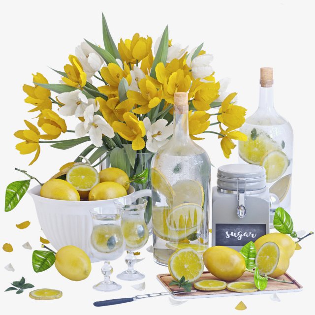 decorative set with lemons 3D 模型 .c4d .max .obj .3ds .fbx .stl .blend 