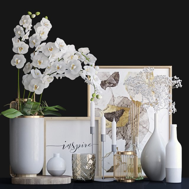 decorative set with orchid 3Dモデル .c4d .max .obj .3ds .fbx .stl .blend