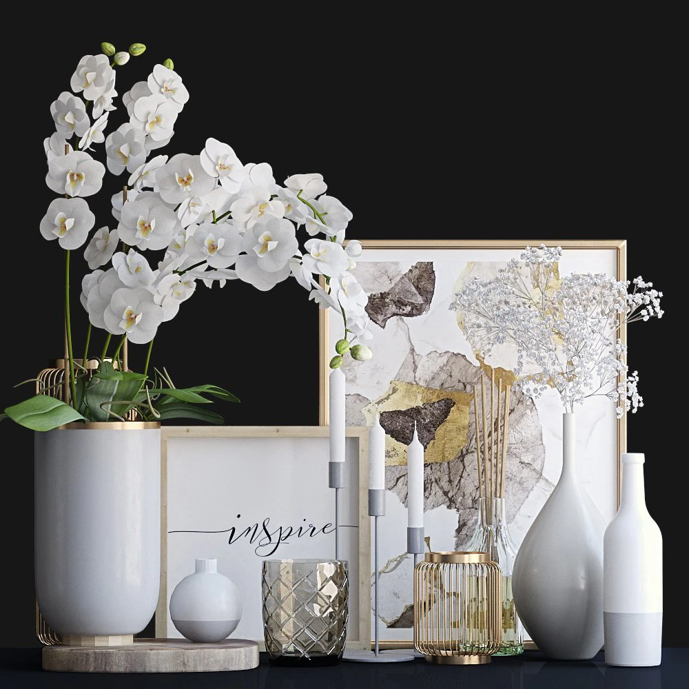 decorative set with orchid 3D Model .c4d .max .obj .3ds .fbx .stl .blend 
