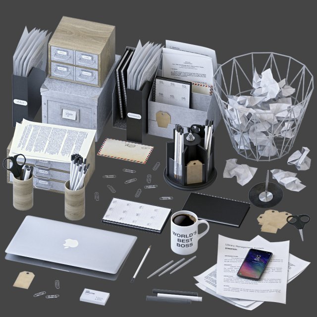office supplies set 3D Модель .c4d .max .obj .3ds .fbx .stl .blend